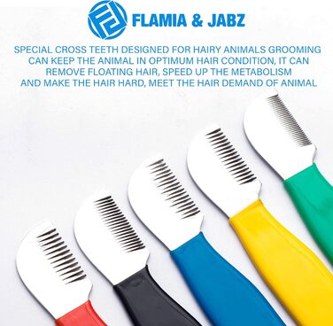 Набір професійних інструментів для грумінгу собак FLAMIA & JABZ (5 шт.) з крестоподібними зубцями, для правшів