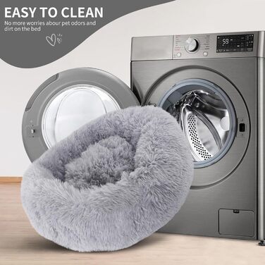 Кругле ліжко для собак та котів BVAGSS, плюшеве, донат, 50 см, сірий колір. Зручне, м'яке, миється. Підходить для маленьких, середніх та великих собак та котів. Розміри: 50 x 50 x 15 см.