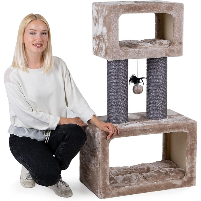 Дряпка для котів HAPPYPET Mick 103 см, преміум, товстий стовбур 18 см, велика лежанка, для великих порід (Мейн-кун), капучино