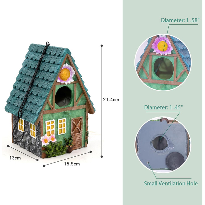 Будиночок для птахів Attivolife: кольоровий, з штучного каміння, з ланцюгом, для саду та двору