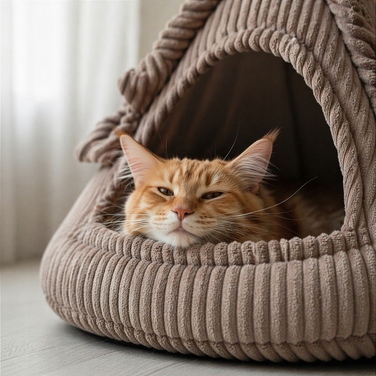 Будиночок-лежак для котів RATTLE CAT CAP з іграшкою, до 8 кг, 50 см, різні кольори