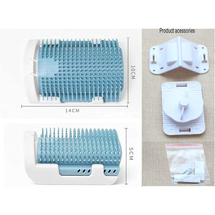 Щітка для котів з самоочищенням, для довгої та короткої шерсті, гребінець та скребок для кутів, безпечна та зручна (блакитна)