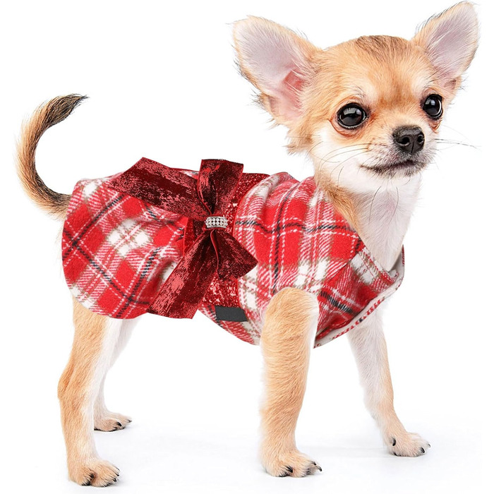 Теплий плед для собак: стильний зимовий плед з червоним візерунком для дрібних собак, цуценят, XS, 1.8-2.7 кг