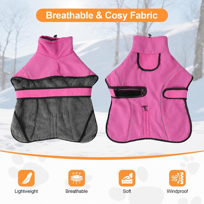 Водонепроникний зимовий одяг для собак Dotoner з повдком: теплий, вітронепроникний, з флісовою підкладкою, для великих собак (S, Рожевий)