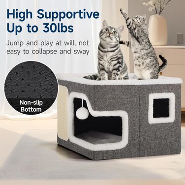 Кігтеточка-будиночок для котів Shikha, 2-ярусна, сіра, XXL, з ігровим м'ячиком, 61x45x32 см