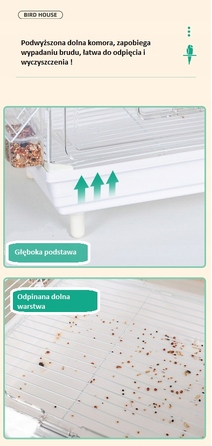 Прозора клітка для птахів 47x30x77 см + 8 аксесуарів, сіра