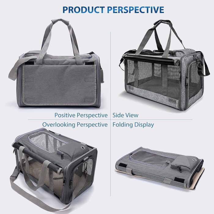 Транспортна переноска для котів та собак PETCUTE, сіра, для подорожей, кемпінгу, з регульованим плечовим ременем, розкладний дизайн