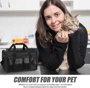 Транспортна переноска для котів та собак, 42x27x28 см, чорна: складана, з мискою для їжі