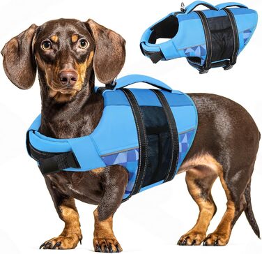 Спасальний жилет для собак з ручкою та світловідбиваючими елементами, блакитний, розмір L
