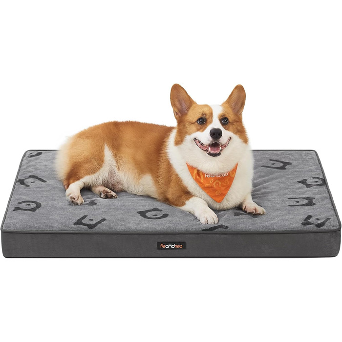 Ліжко для собак Feandrea, м'яке, знімний матрац, водовідштовхувальне, 76 x 51 x 8 см, розмір M, для маленьких та мініатюрних собак, сірий (PGW241G01 M)