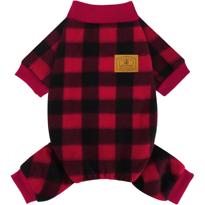 XPUDAC Піжама для собак на Новий Рік, в клітинку, для маленьких та середніх собак, дівчаток та хлопчиків, флісова, тепла, зимова (розмір M)