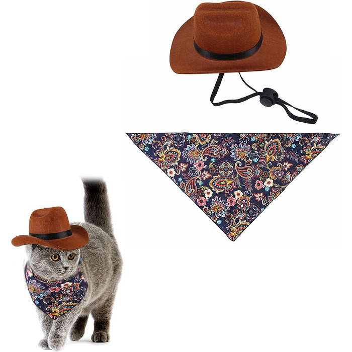 Костюм ковбоя для котів та собак (Small) - комплект з 2 частин: капелюх та бандана