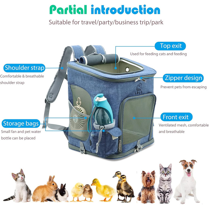 PETCUTE Рюкзак для собак і котів, складаний, з знімним килимком, дихаючий, з регульованими ременями, сумка для подорожей на відкритому повітрі (Темно-синій)