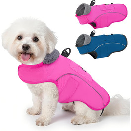 Теплий зимовий одяг для собак Nasjac - куртка з флісовою підкладкою, світловідбиваючими смугами та кишенями, водонепроникна захисна жилетка для собак середніх та великих порід, колір фуксія, розмір L