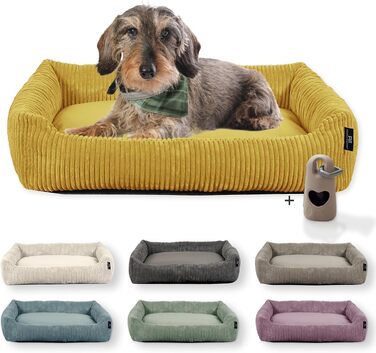 Лежанка для собак Rohrschneider, Cord, жовта, 70x50 см, з подушкою та пакетиками для прибирання