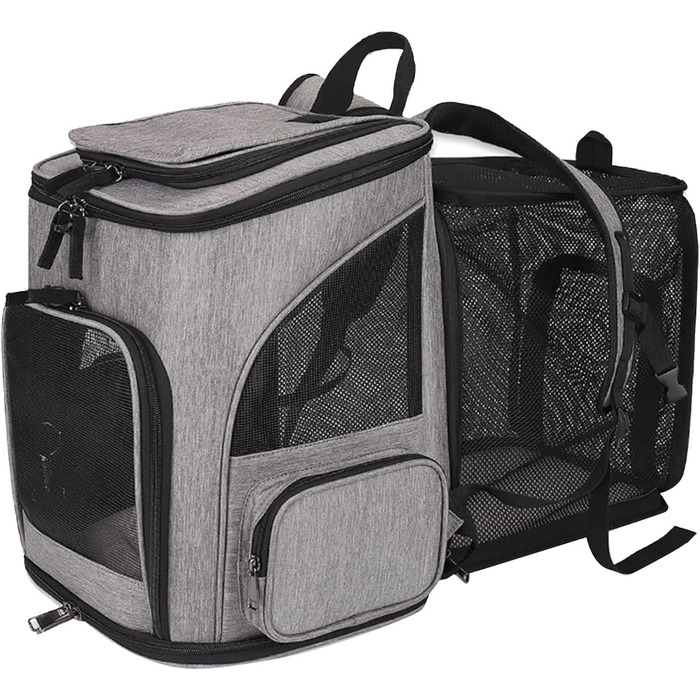 Рюкзак-переноска для котів RASTKY, складана переноска для тварин, міцна переноска для собак та малих тварин до 8 кг, ідеально підходить для відвідування ветеринара, прогулянок у парку, сірий (чорний) (сірий)