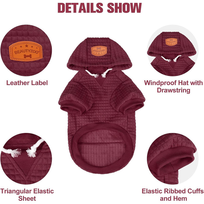 Світшот для собак великих порід від BEAUTYZOO з кишенями, одяг для собак, підходить для хлопчиків та дівчаток, матеріал - вафельна ламінована бавовна, з отвором для шапки, розмір 2XL (довжина спини 69 см, обхват грудей 90 см, обхват шиї 64 см), колір - бо