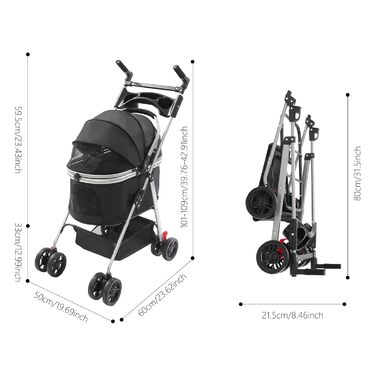 Візок для собак та котів, складаний, чорний, 50x60 см