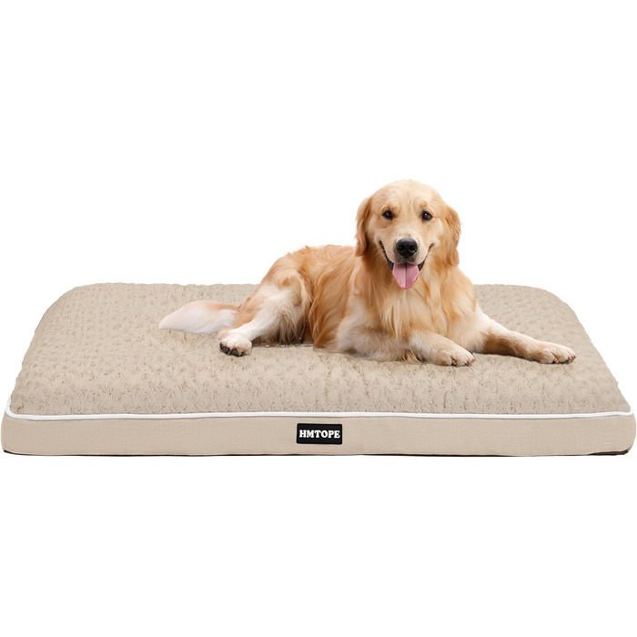 Ортопедичне ліжко для собак, матрац для собак з двоярусним дизайном, миється, знімний кошик для собак, 90 см для собак маленьких та середніх порід (105 x 69 x 12 см, бежевий)