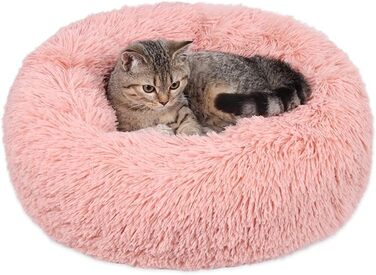 Кругле котяче ліжко Donut 50,8 см рожеве, м'яке, пухнасте, заспокійливе, антистрес, для котів в приміщенні, середній розмір, пране
