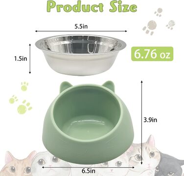 Набори мисок для котів Hamiledyi: 4 шт., нахил 15°, нержавіюча сталь, анти-блювотна, без витоку, для кошенят, дорослих котів та кроликів (чорний + білий, чорний/білий (синій/зелений), 200 мл)