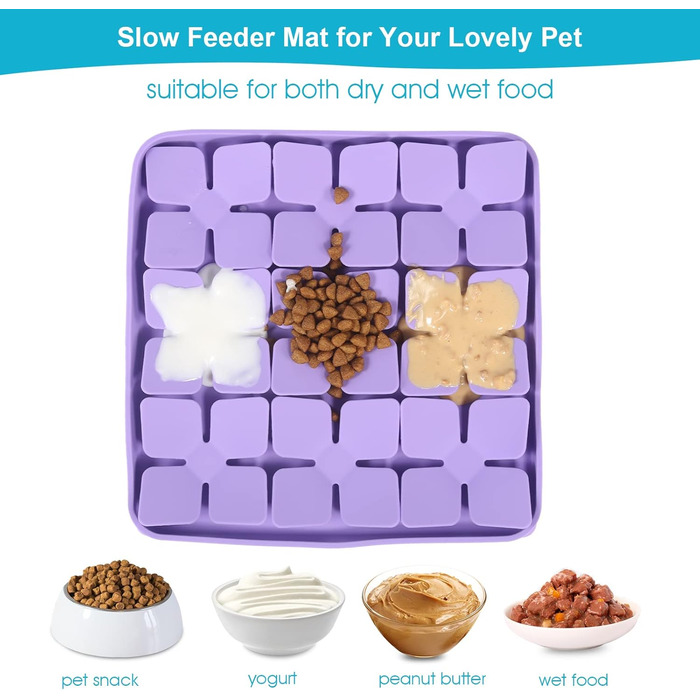 Килимок для собак VOOWO, силіконовий носовий килимок, миска-головоломка для собак, повільний годівник, килимок для нюхання з присосками для маленьких, середніх та великих собак (фіолетовий, маленький)