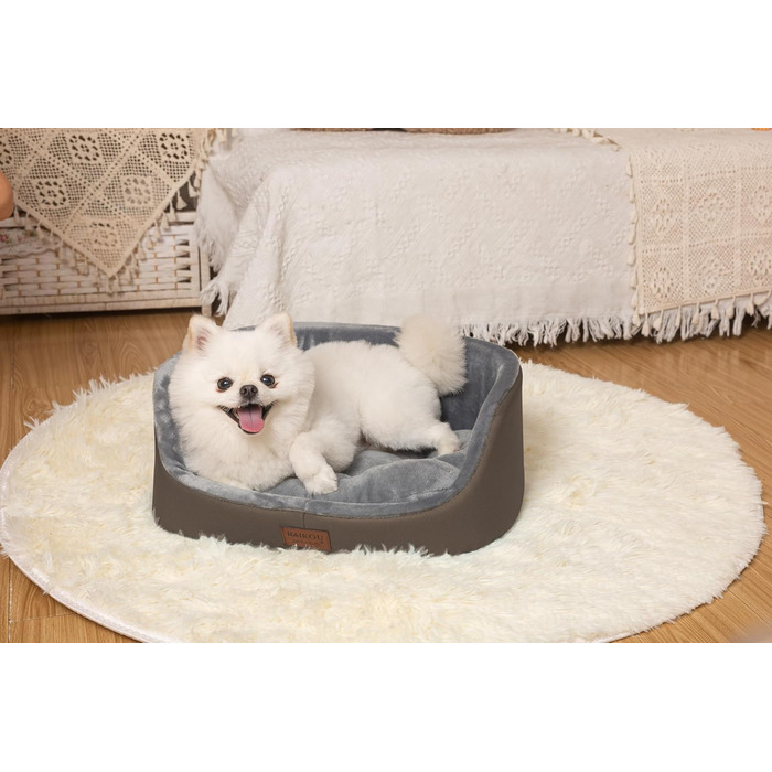 Кругле ліжко для собак середнього розміру Raikou, м'яке та зручне, з неслизьким покриттям (45 x 34 x 17 см, Колір: Коричневий)