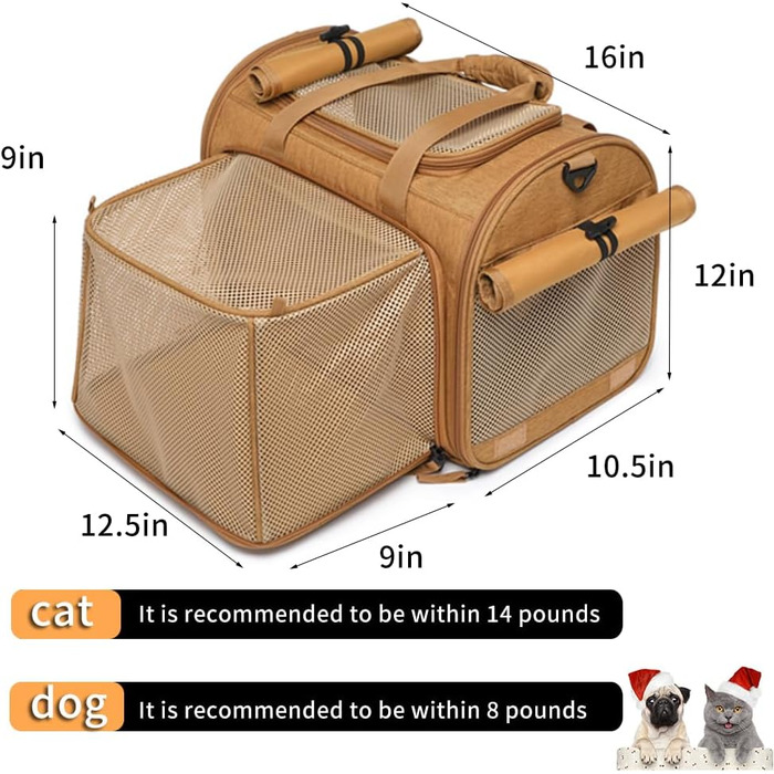 Рюкзак для тварин: переноска для собак, котів, цуценят. Дихаючий, складаний, для подорожей. Колір: коричневий, розмір: Small