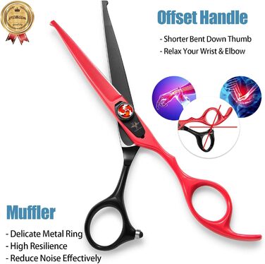 Професійна перукарська ножиця PURPLEBIRD 6 дюймів з нержавіючої сталі, безпечні закруглені кінчики, для дітей та початківців, ідеальний зріз вдома. Червоний