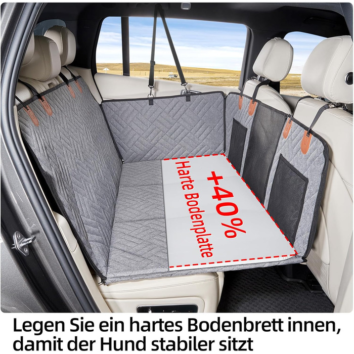 Задній сидіння для собак, жорсткий піддон (132x63,5 см), вантажопідйомність 40 кг, неслизька тканина Oxford для SUV/Kombi/Pick-up (Сірий, універсальний)