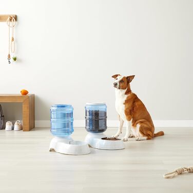 Автоматична кормушка та поїлка для собак Amazon Basics, 9.5 л, розмір L, біла, прозора