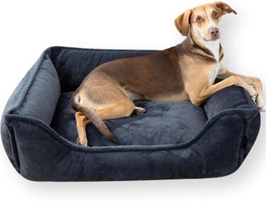 Ортопедичне ліжко для собак 4L Textil IRIS Premium-LINE, корзина для собак, м'яке ліжко з піною з пам'яті ефекту (80x60 см, темно-сірий)