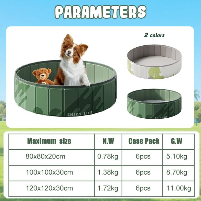 Складний басейн для собак, 80 см, 20 см, темно-зелений. Портативний басейн для собак та котів для дачі та саду. Міцний, надувний, для активного відпочинку.