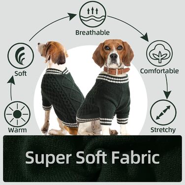 Теплий в'язаний пуловер для собак великих порід (зелений, розмір L) - Французький бульдог, Лабрадор, Німецька вівчарка