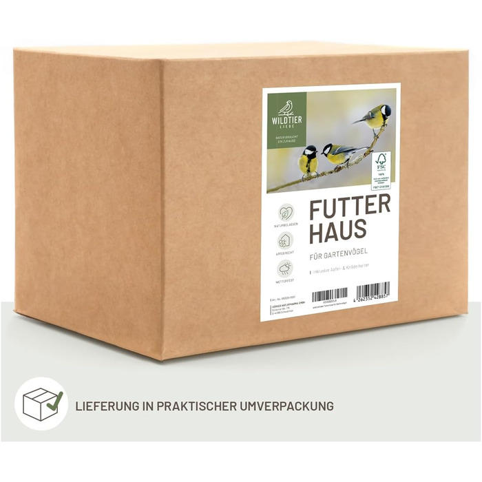 Велике годівничка для птахів з натурального дерева Wildtier Liebe XL - годівниця для птахів, стійка до погодних умов