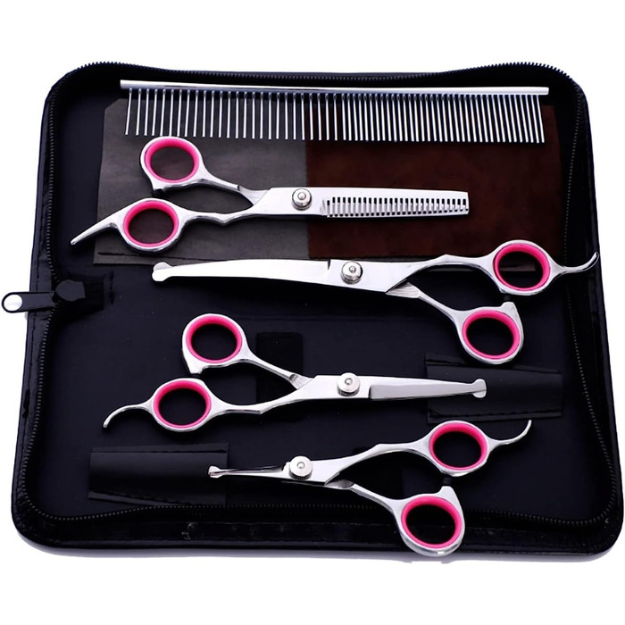 Набір ножиць для грумінгу собак та котів: прямі, зігнуті, з нержавіючої сталі