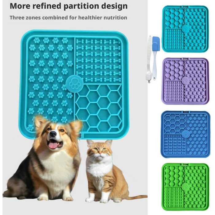 Килимок для лизання для собак та котів з присосками, повільний годівник, антистрес, арахісове масло, 5.9x5.9 дюймів