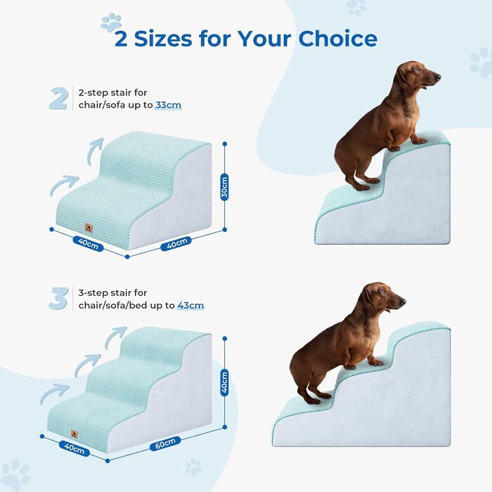 Сходинка для собак маленьких порід, 3 сходинки, 40 см, для дому, антиковзка, для котів та собак, сіра (блакитна)