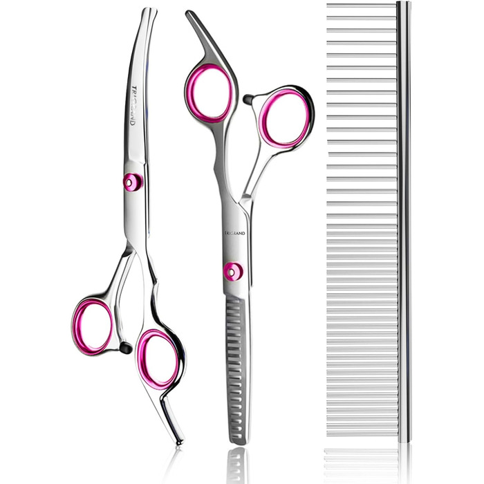 Професійна собача шерсть з цільного шматка, 4CR нержавіюча сталь з круглою безпечною насадкою, міцна титанова шерсть для собак, котів та інших тварин, Рожева (Рожева [4-в-1])