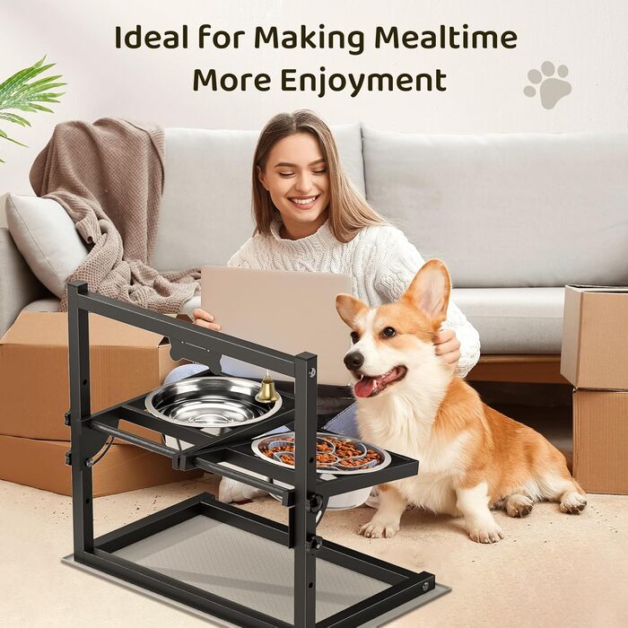 Підвищена годівниця для собак з регулюванням висоти та кута, 2 миски, антиковзаюча підстилка