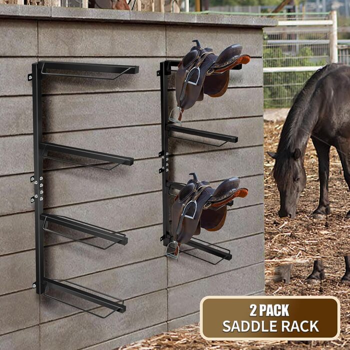 Стійка для сідел TOPTGO з 4 рівнями, настінна, для зберігання західних та англійських сідел – міцна сталева стійка, витримує до 136 кг, для збруї, підкладки, аксесуарів тощо