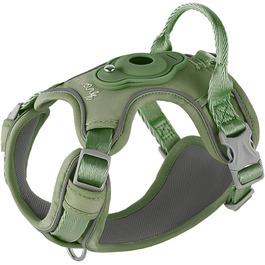 Шлейка для собак TSPRO з тримачем AirTag, регульована нагрудна стрічка для маленьких собак, з зручною ручкою, міцна та світловідбиваюча для прогулянок, бігу, тренувань (Зелена, розмір 2) Розмір 2 (обхват шиї 28.5-42 см, обхват грудей 42-53 см) Зелений