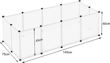 Клітка-вольєр для кроликів, морських свинок, дрібних тварин, без дверей, 145x75x48 см, прозора