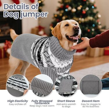 Светр для собак IECOii XXXXL, XXXX-Large, 5XL (105 см), сірий. Теплий в'язаний пуловер для німецької доги, добермана та інших великих порід.