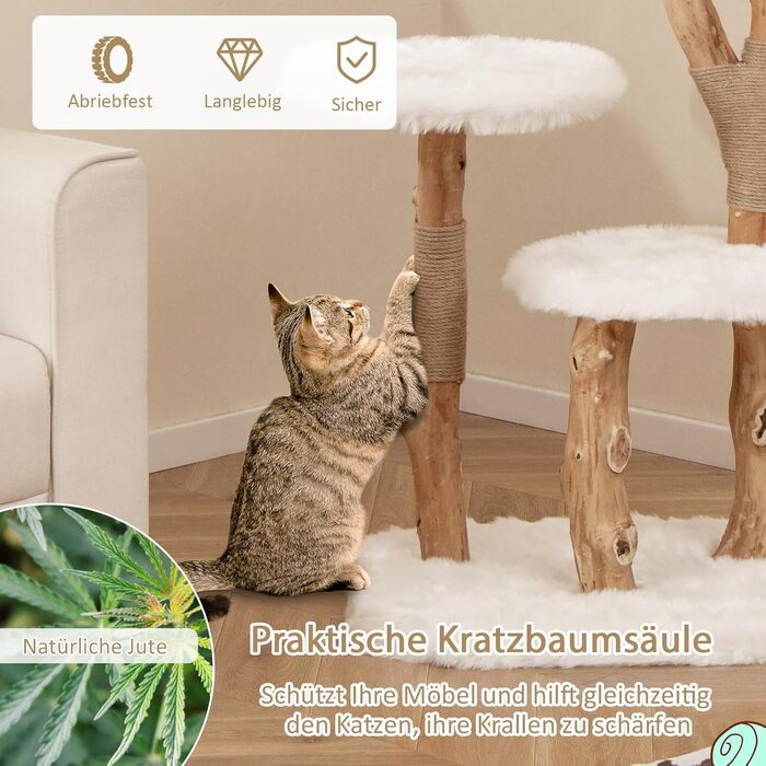 Дерев'яна кігтеточка SOARS для котів з 3-ма стовбурами, ліжком та іграшками, багатоповерхова, 59 x 49 x 110 см, Стиль C