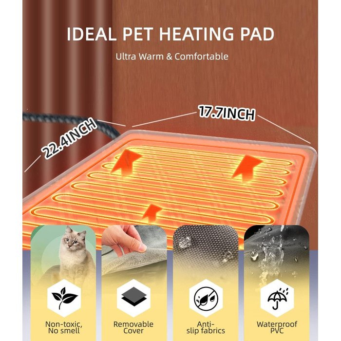 Електричний нагрівальний килимок для собак та котів з регулюванням температури, сірий