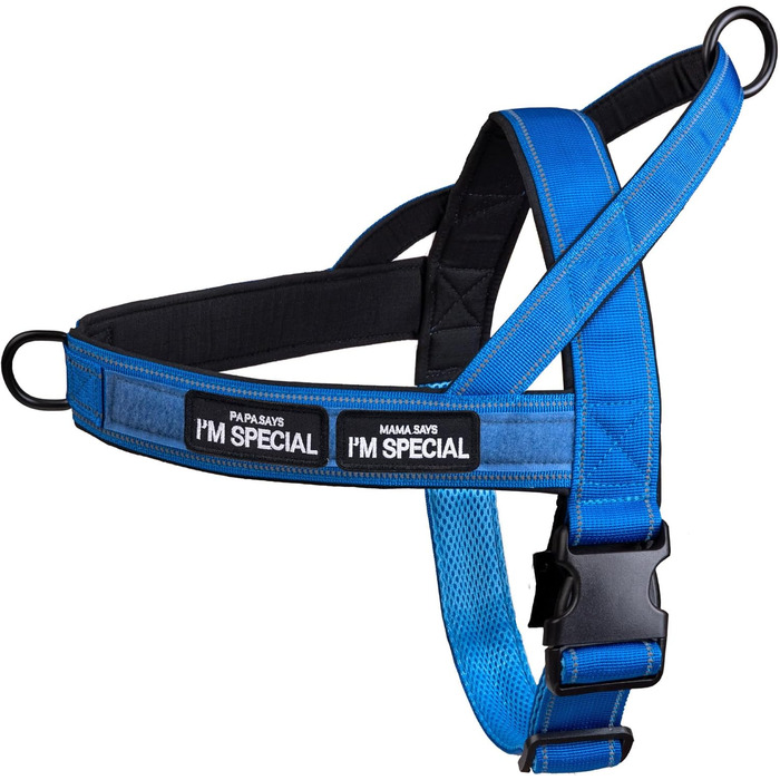 Шлейка для собак Eeyfarog No Pull, анти-тяга, для собак малих та середніх порід, регульована, світловідбиваюча, вибухостійка, синього кольору (M, обхват грудей 53–70 см)