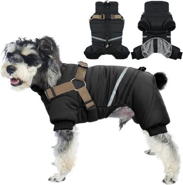 Водонепроникний зимовий одяг для собак Hjyokuso: тепла куртка з поворотком для шлейки, для малих, середніх та великих собак, чорного кольору, S-XL