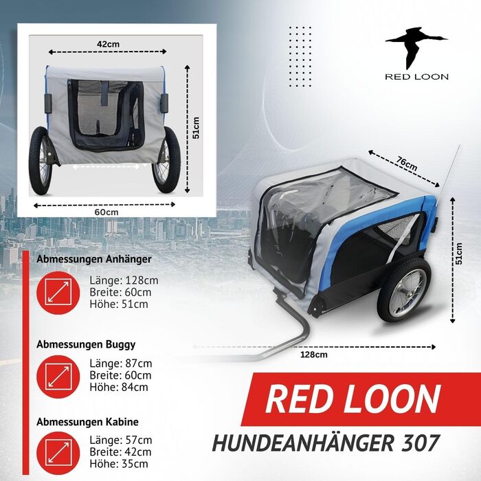 Фаркоп-причіп для собак 2в1 Red Loon Mini - блакитний (з прапорцем)
