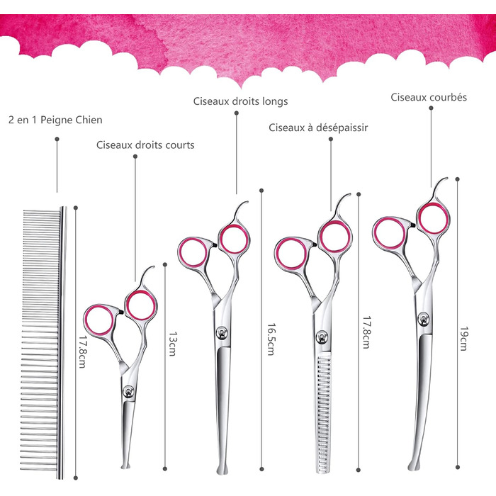 Набір для грумінгу собак: професійна шерстьова ножиця 4CR, нержавіюча сталь, гребінець, безпечний закруглений наконечник